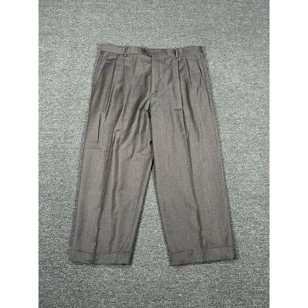 Zanella Dress Pants Men's 38x26 Brown Austin Cashmere Wool Cuffed Pleated Office